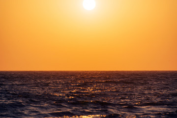 A horizon view of a seascape in sunset in Mediterranean in summer time