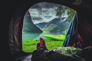 Kussenhoes Schilderachtige tentplek in Noorwegen © Tomasz Zajda