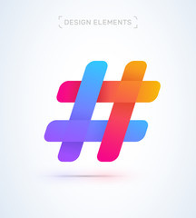 Hash tag simple origami paper icon. Logo material design