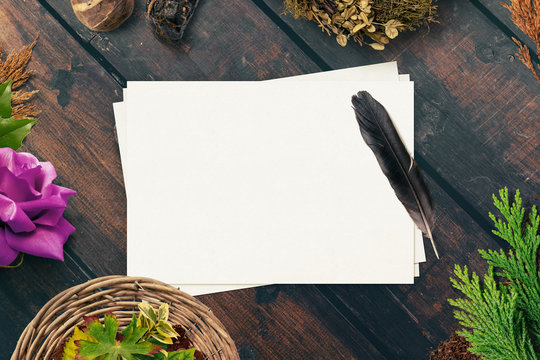 White Paper Mockup With Nature Elements Around