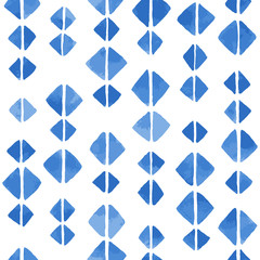 Hand painted background with rows of squares in blue. Seamless vector pattern