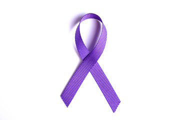 Purple awareness ribbon represents pancreatic cancer, alzheimer’s disease, lupus, animal abuse,...