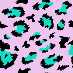 Leopard pattern print animal vector skin. seamless funny drawing Lettering poster. Textile graphic wild design. Wallpaper, wrapping paper.Spotted fur.Nature fashion safari.Pink color