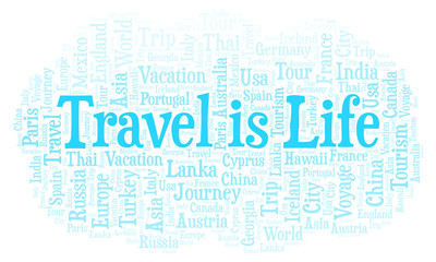 Obraz premium Travel Is Life word cloud.