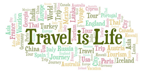 Obraz premium Travel Is Life word cloud.