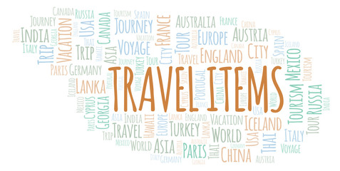 Obraz premium Travel Items word cloud.