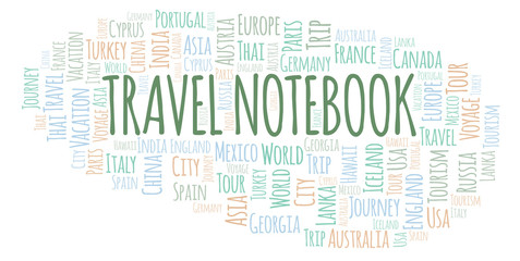 Obraz premium Travel Notebook word cloud.