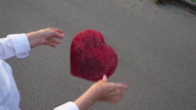 Red ice heart fall down and broken into pieces