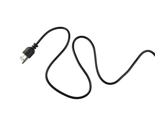Black power cable line isolated on white background.