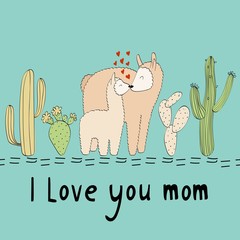 Baby shower cards. Vector lama mom and baby © Tapilipa