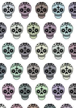 Ilustración de cráneos mexicanos en el fondo blanco