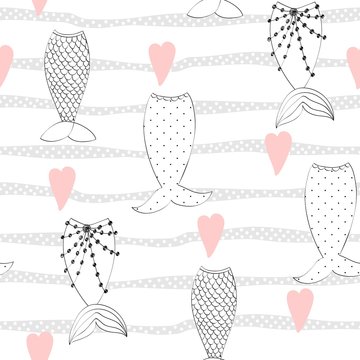 Vector seamless pattern with a mermaid tails