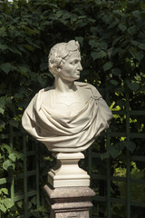 Statue of the Summer Garden "Roman emperor Caesar ". Copy. Old Public park "Summer Garden" in St. Petersburg, Russia