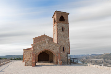 Hermitage under the blue sky in aragon