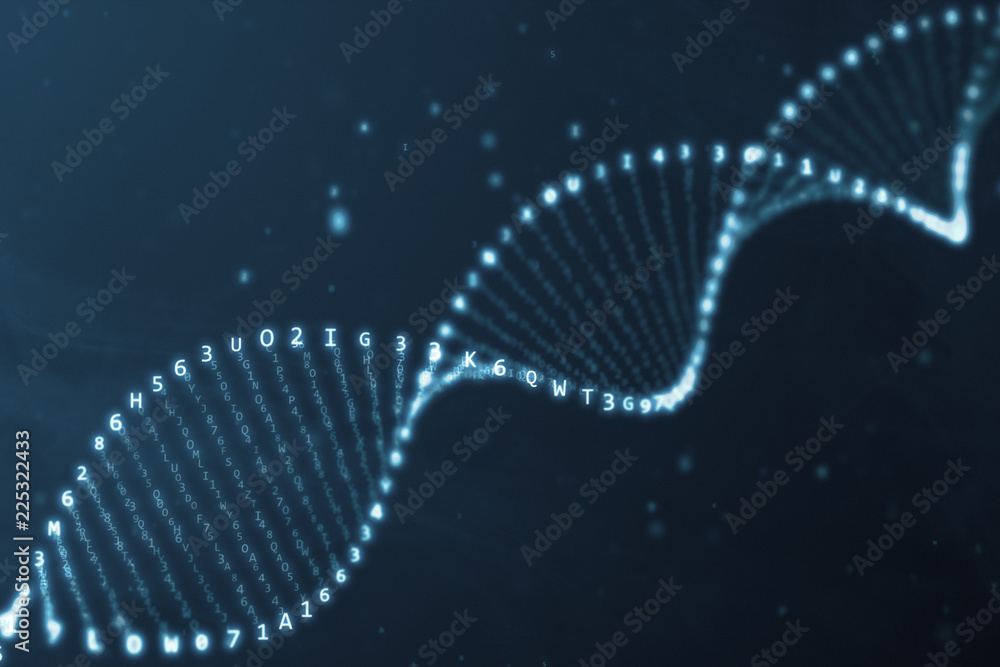 Aufkleber dna rotation from hexadecimal code 3d illustration