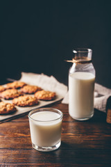 Glass of Milk and Oatmeal Cookies.