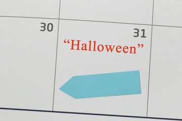 Focus calendar day 31 of a halloween day and have copy space.