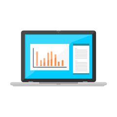 Laptop Icon Illustration Marketing Vector with bar chart.
