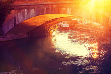 old stone bridge Treviso city from Italy 