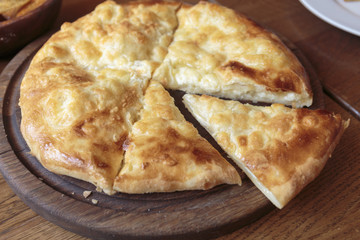 Pizza with cheese, Italian and Caucasian traditional appetizer, ready to eat, lifestyle.