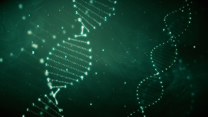DNA rotation from hexadecimal code 3d illustration