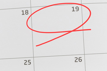 Focus on number 19 in calendar and empty red ellipse.