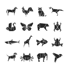 Abstract animals silhouettes with line details. Animal icons isolated on white background. Set of tattoo dog and fish, turtle and rooster illustration