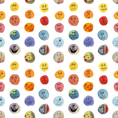 Watercolor seamless pattern with faces of monsters. Could be used for halloween products, stikers, wrapping paper 