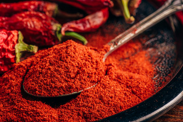 Spoonful of ground red chili pepper