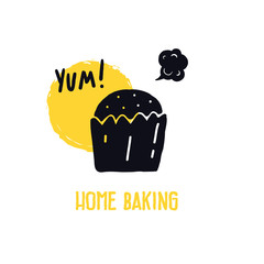 Home baking, Yum. Vector illustration of cake.