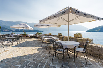 Picturesque old vintage restaurant in historical center Old Town of Budva, Montenegro.