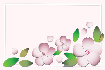 Flowers frame. Sakura and leaves decoration element with white frame vector illustration