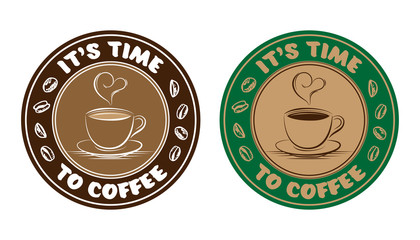 Coffee time drawing cup and bean illustration label sticker vector isolated on white background