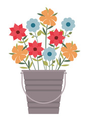 bucket with beautiful flowers isolated icon