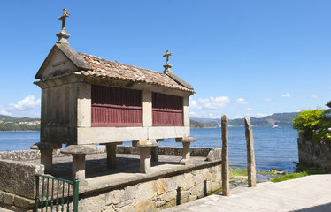 famous food storage house, so called Horreos in the village of Combarro, Pontevedra, Galicia, Spain