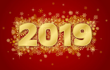Happy new year card 2019 on red background 