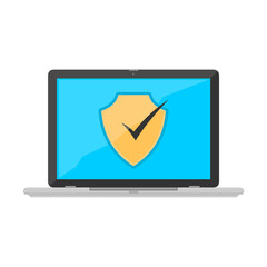 Laptop Shield Virus Protection Vector Icon Illustration.