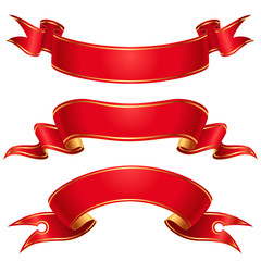 set of red ribbons with gold border