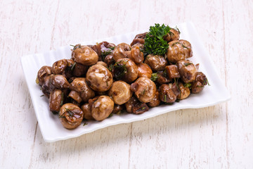 Pickled mushrooms in the bowl