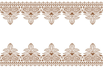 Mehndi background. Indian embroidery design wuth henna ornament. Wedding backdrop henna indian lace ornament, vector illustration