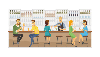 Bartender at work - cartoon people characters illustration