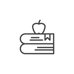 Books with apple outline icon. linear style sign for mobile concept and web design. Education simple line vector icon. Learning symbol, logo illustration. Pixel perfect vector graphics