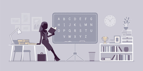 Female teacher at the blackboard