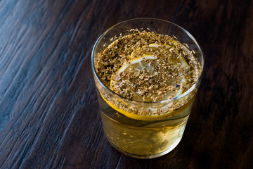 Elderflower Syrup with Lemon and Dried Elderberries