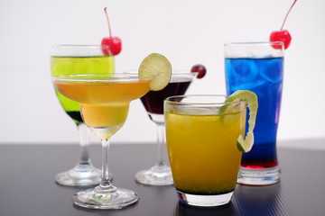 colorful summer alcoholic drinks and cocktail