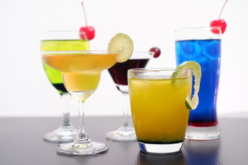 colorful summer alcoholic drinks and cocktail