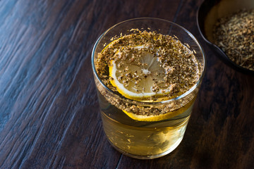 Elderflower Syrup with Lemon and Dried Elderberries