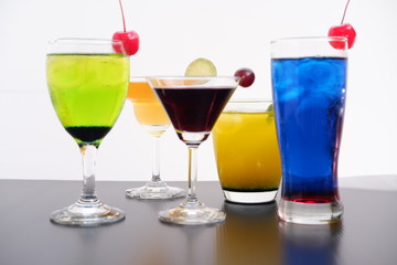 colorful summer alcoholic drinks and cocktail