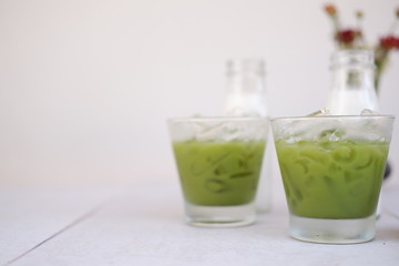 Iced green tea with milk