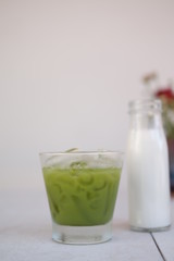 Iced green tea with milk